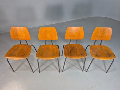 4 Vintage Danish Stacking Chairs Oak Plywood Steel Frame 1960s Retro EB8381 MSTA