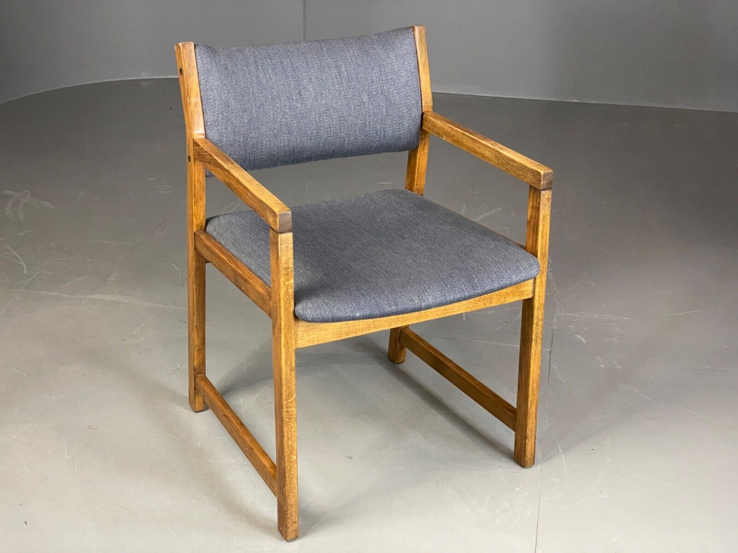 EB6162 Vintage Elbow Chair by Slagelse Oak Blue Cotton Danish Lounge MDIN