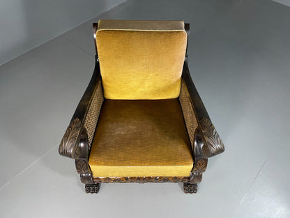 EB6768 Vintage Danish Lounge Chair Gold Velour Bergere Beech Antique 1920s VCLO