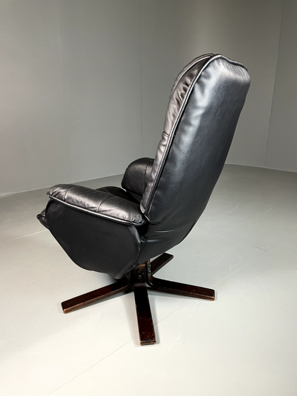 EB6065 Vintage Danish Swivel Chair Recliner Black Vinyl Retro MSWI