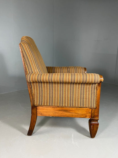 EB6707 Vintage Danish Lounge Chair Green Stripe Oak Frame Antique 1920s VCLO