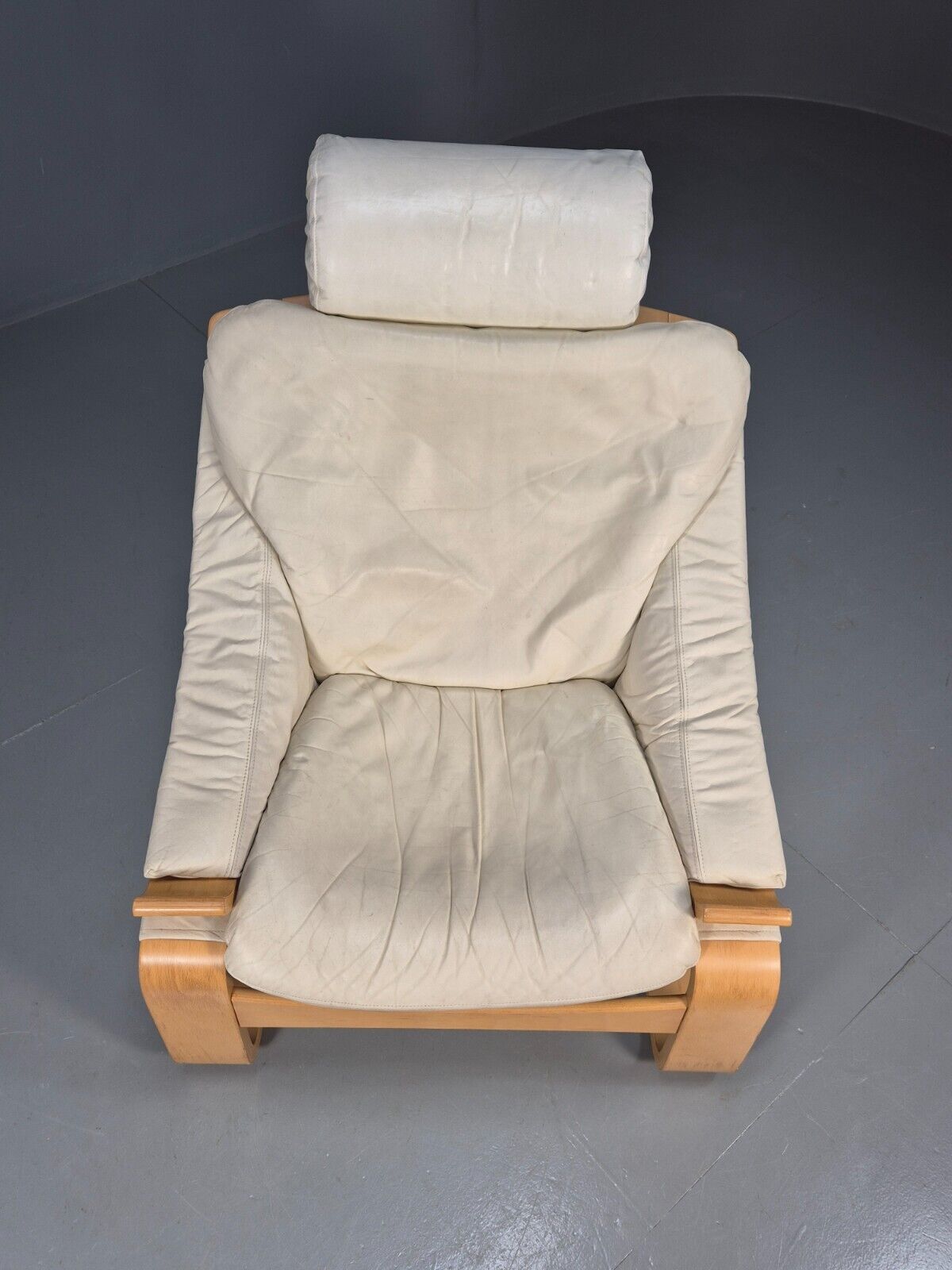 Vintage Swedish Lounge Chair Cream Leather Bentwood Krokken 1970s EB8750 MBEN