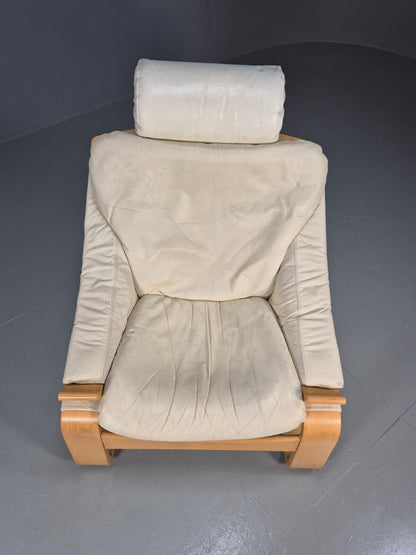 Vintage Swedish Lounge Chair Cream Leather Bentwood Krokken 1970s EB8750 MBEN