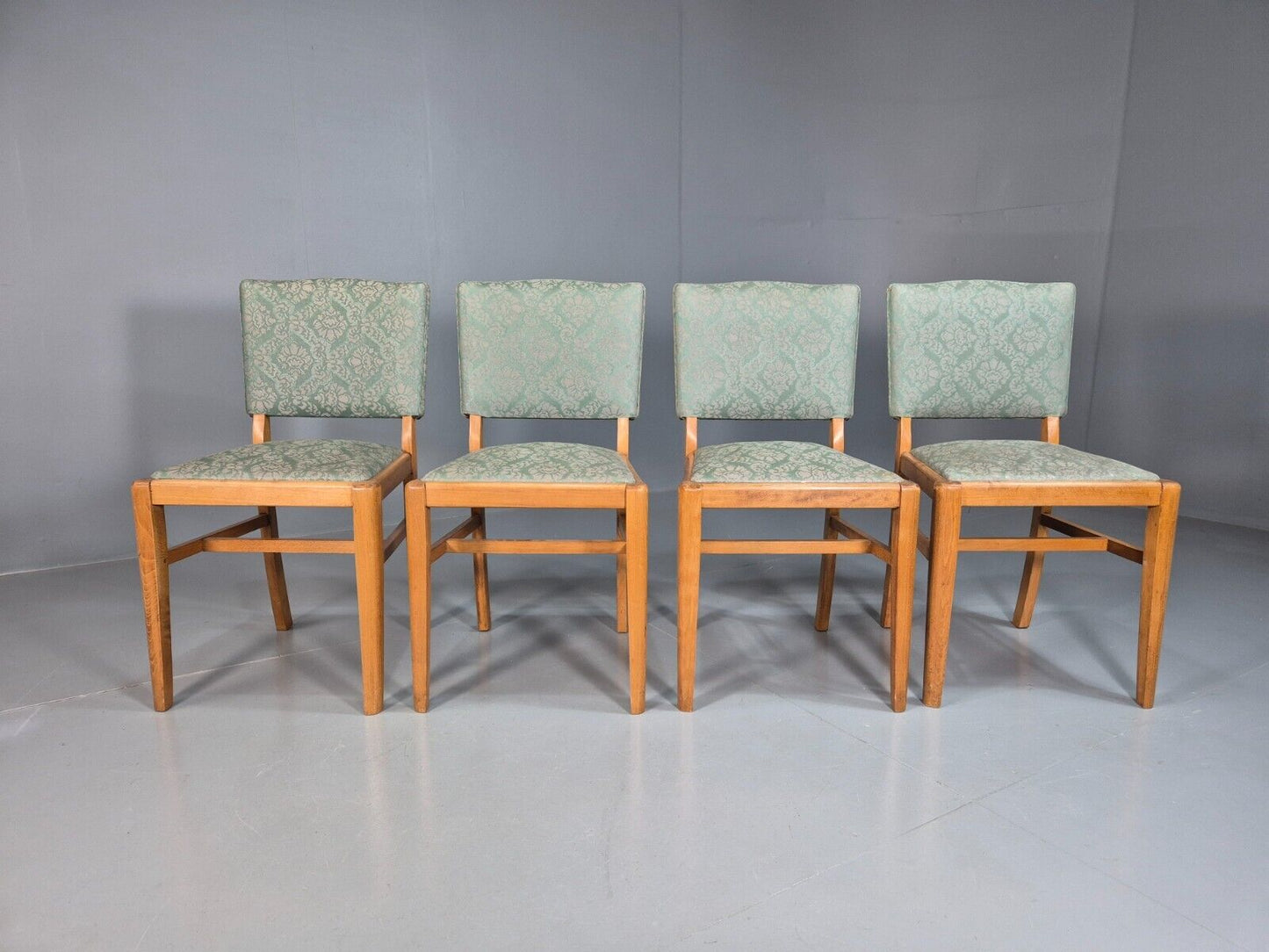 4 Vintage Dining Chairs Green Embossed Vinyl Beech Frame 1960s Retro EB7868 MDIN