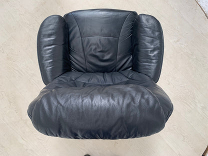 EB3192 Black Leather & Vinyl Reclining Swivel Chair with Splayed Beech Base MSWI