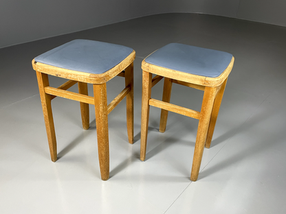 EB2092 A Pair of Vintage Kitchen Stools, 1960s, Beech Frame, Vinyl pads, MDIN