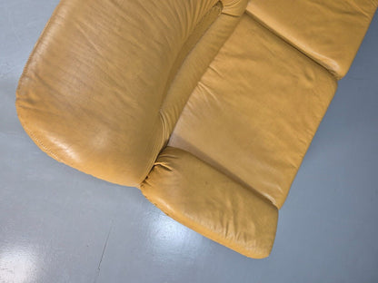 Vintage De Sede Style 3 Seat Sofa Mustard Leather Retro 1970 MCM EB8426 M3SS