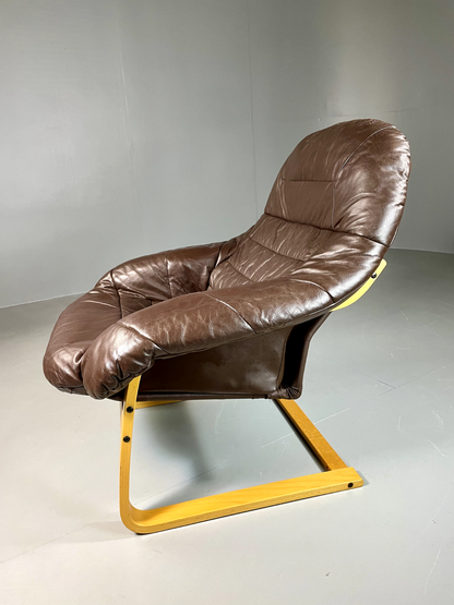 EB6103 Vintage Danish Leather and Bentwood Lounge Chair, 1980s, Retro, MCM, MBEN