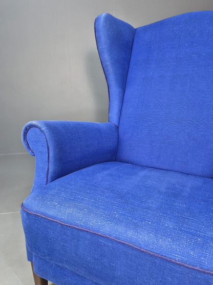 Vintage Danish Wingback Lounge Chair Blue Wool 1960s EB8468 VCLO