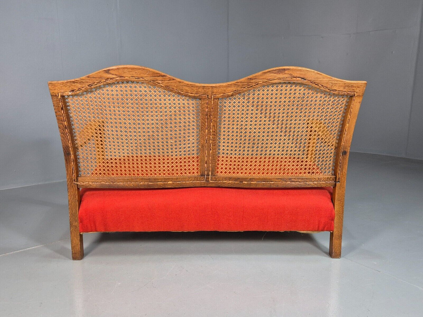 Vintage 2 Seat Sofa Red Seat Bergere Back Oak Frame Edwardian  EB7862 M2SS