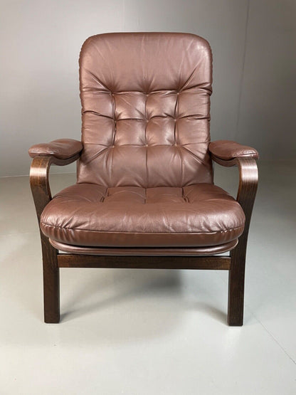 EB4983 Vintage Danish Leather and Vinyl Lounge Chair, Bentwood Frame, Retro MBEN