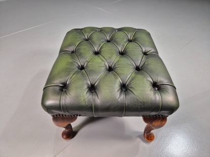 Vintage Footstool Green Leather Chesterfield Style Retro EB7597 MFOO