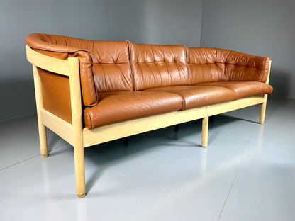 EB5734 Vintage 3 Seat Sofa By Neilaus Tan Leather Danish Retro Mid Century M3SS