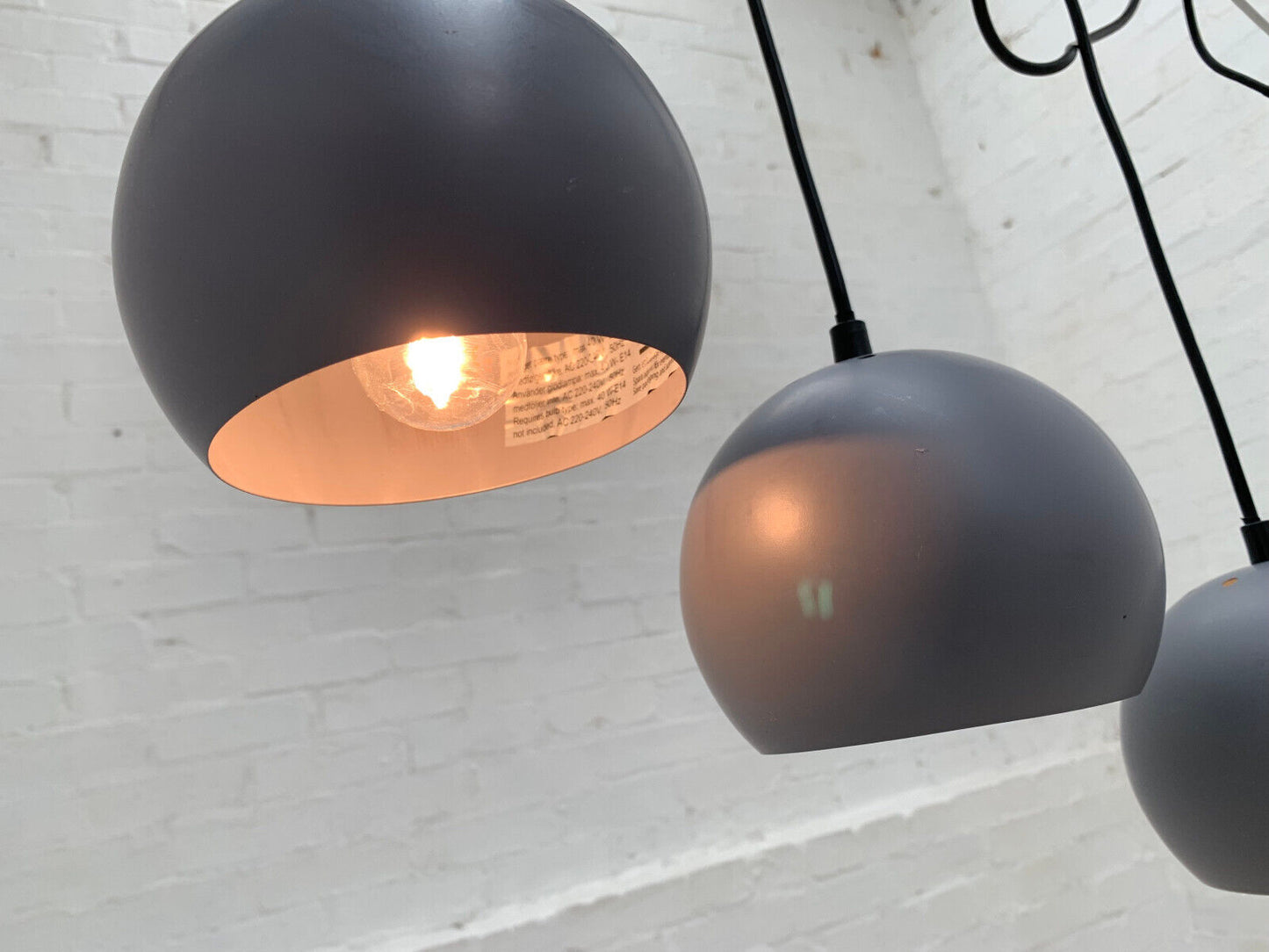 EB3456 Set of Three Small Danish Grey Steel Ball Pendant Ceiling Lamps LCLC