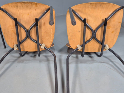 8 Vintage Danish Stacking Chairs Teak Plywood Steel Frame 1960 Retro EB8374 MSTA