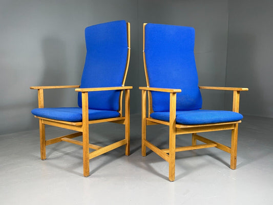 EB6583 2 Vintage Danish Lounge Chairs Blue Oak Borge Mogensen Retro MCM MNOR