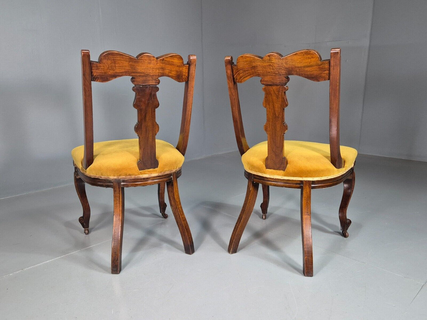 2 Vintage Dining Chairs Mustard Cabriole Leg Empire Style Antique EB7604 VCAR