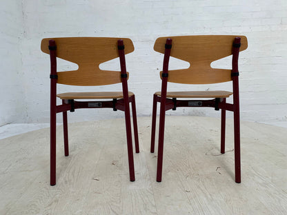 EB3634 Pair of Randers Beech & Burgundy Steel Childrens Stacking Chair MSTA