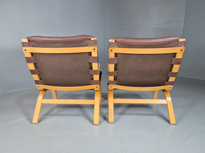 EB7572 2 Vintage Danish Lounge Chairs Leather Bentwood Farstrup Retro MCM MBEN