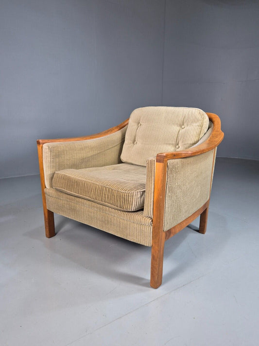 Vintage Swedish Lounge Chair Beige Corduroy Beech Frame 1960s MCM EB7892 MNOR