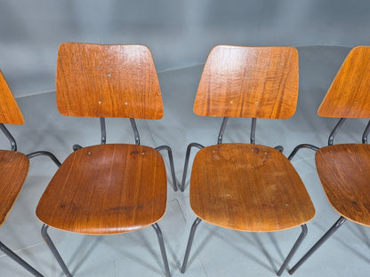 6 Vintage Danish Stacking Chairs Teak Plywood Steel Frame 1960 Retro EB8371 MSTA