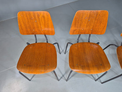 4 Vintage Danish Stacking Chairs Teak Plywood Steel Frame 1960 Retro EB8376 MSTA