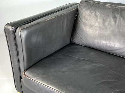 Vintage Danish 2 Seat Sofa Black Leather Stouby Style Retro MCM EB7297 M2SS