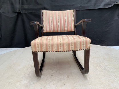 EB2913 Danish Stained Beech & Pink Striped Fabric Rocking Chair Vintage VCLO