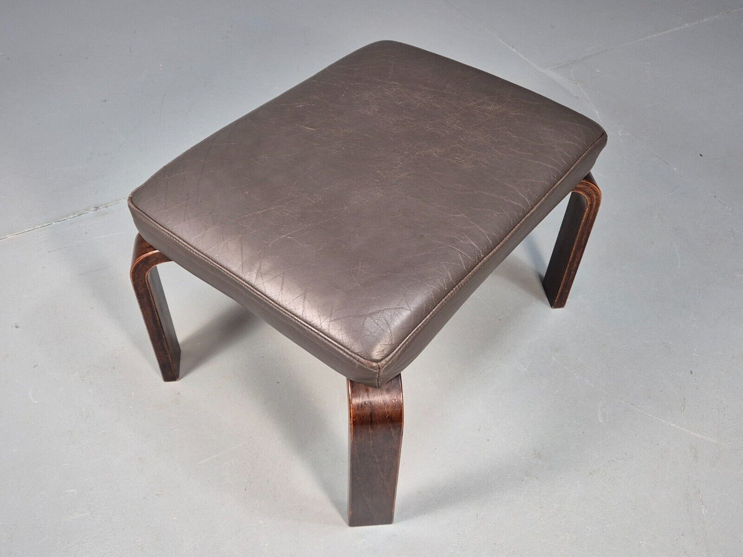 Vintage Danish Footstool Brown Leather Bentwood 1970s Retro MCMEB8461 MFOO