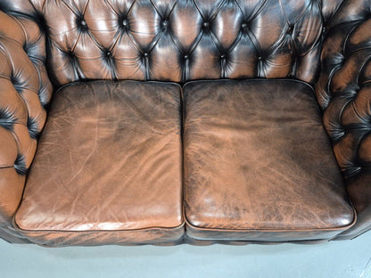 Vintage 2 Seat Chesterfield Sofa Brown Leather 1980s EB8329 VCHE