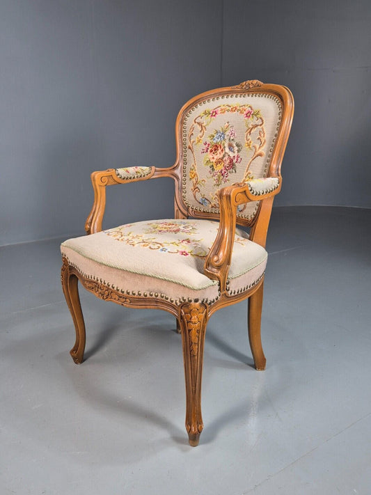 Vintage Danish Lounge Chair Fauteuil Floral Tapestry Hardwood French EB8081 VCAR