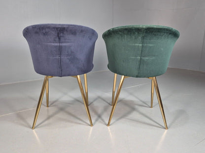 2 Vintage Cocktail Chairs Blue Green Velvet Brass Legs Retro EB8177 VCLO