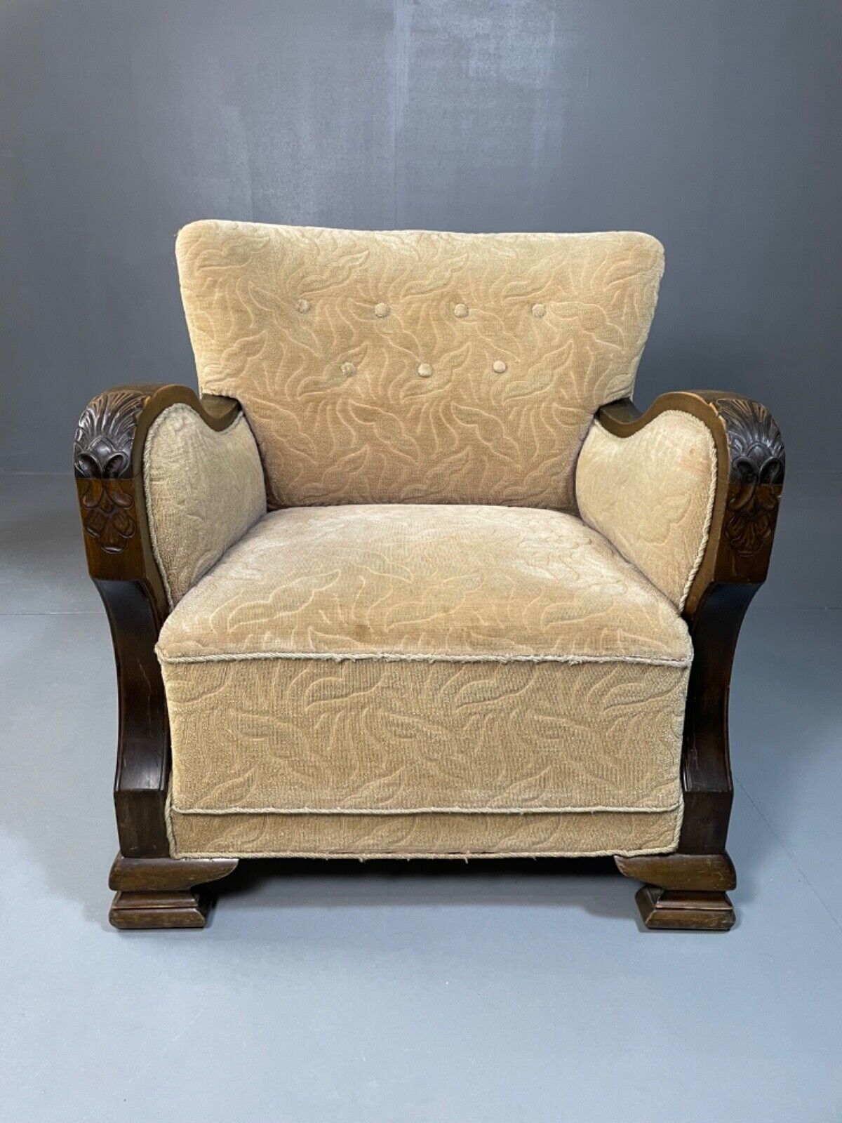 EB4557 Danish Mid Century Deco Style Oak & Cream Fabric Armchair, Retro VCAR