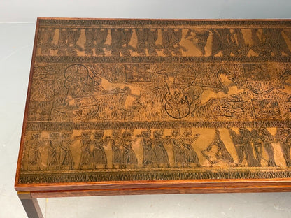 Vintage Danish Copper Topped Coffee Table Egyptian Theme 1980s EB7833 MWOO