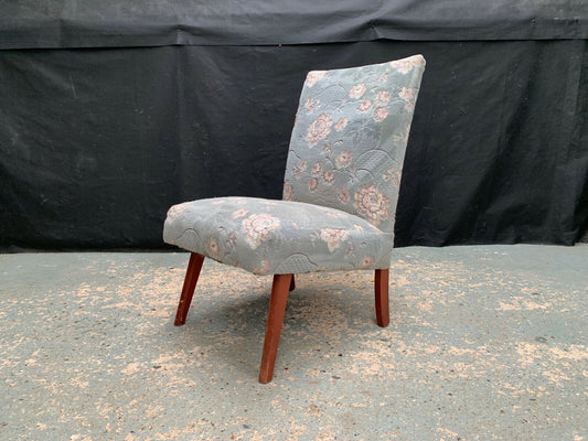 EB1828 Danish Blue Floral Velour Bedroom Chair Vintage Lounge Seating Retro VCLO