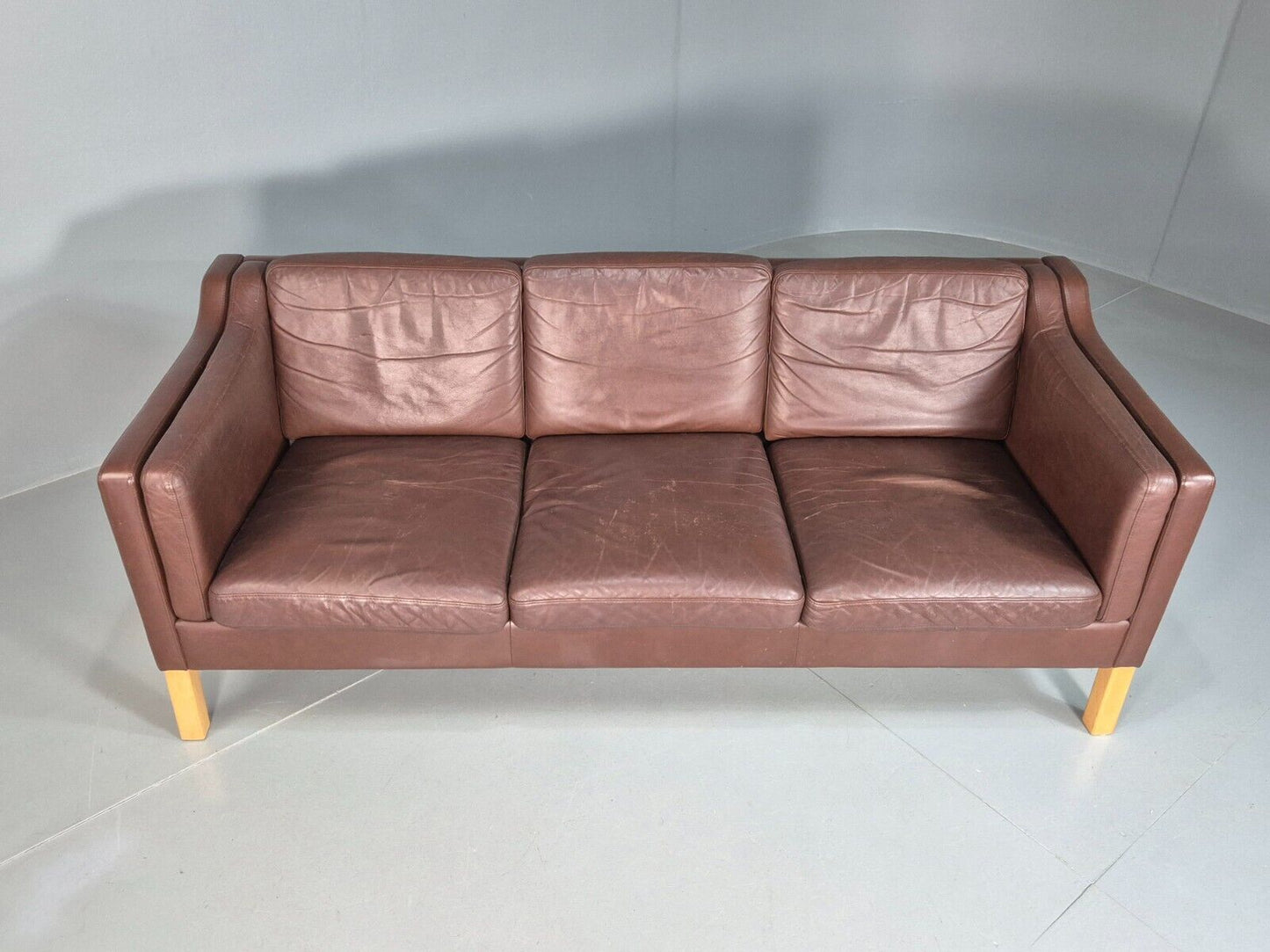 Vintage Danish 3 Seat Sofa Brown Leather Mogensen Style Retro MCM EB7821 M3SS