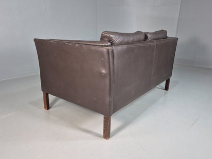 Vintage Danish 2 Seat Sofa Brown Leather 1980s Retro MCM EB7632 M2SS