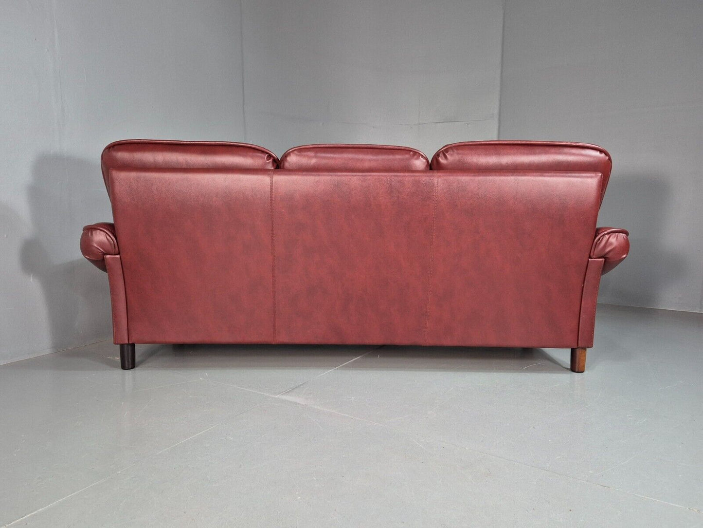 Vintage Danish 3 Seat Sofa Red Leather 1980s Retro MCM EB7619 M3SS