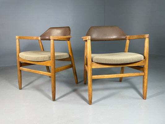 EB6929 2 Vintage Danish Desk Elbow Chairs Beech Kindt Larsen Retro MCM MNOR