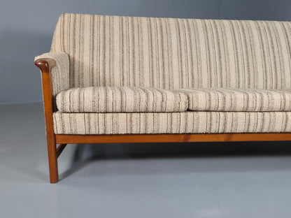 EB7569 Vintage Swedish 3 Seat Sofa Cream Wool Teak Paws Retro MCM 1960s M3SS