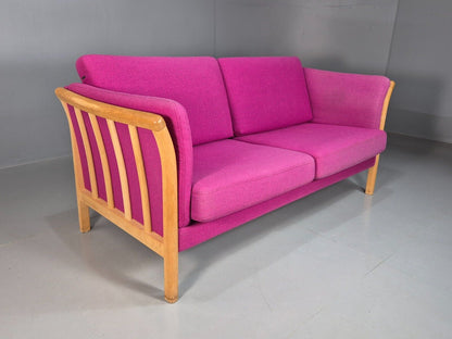 Vintage Danish 2 Seat Sofa Pink Wool Oak Frame Skalma MCM Retro EB7610 M2SS