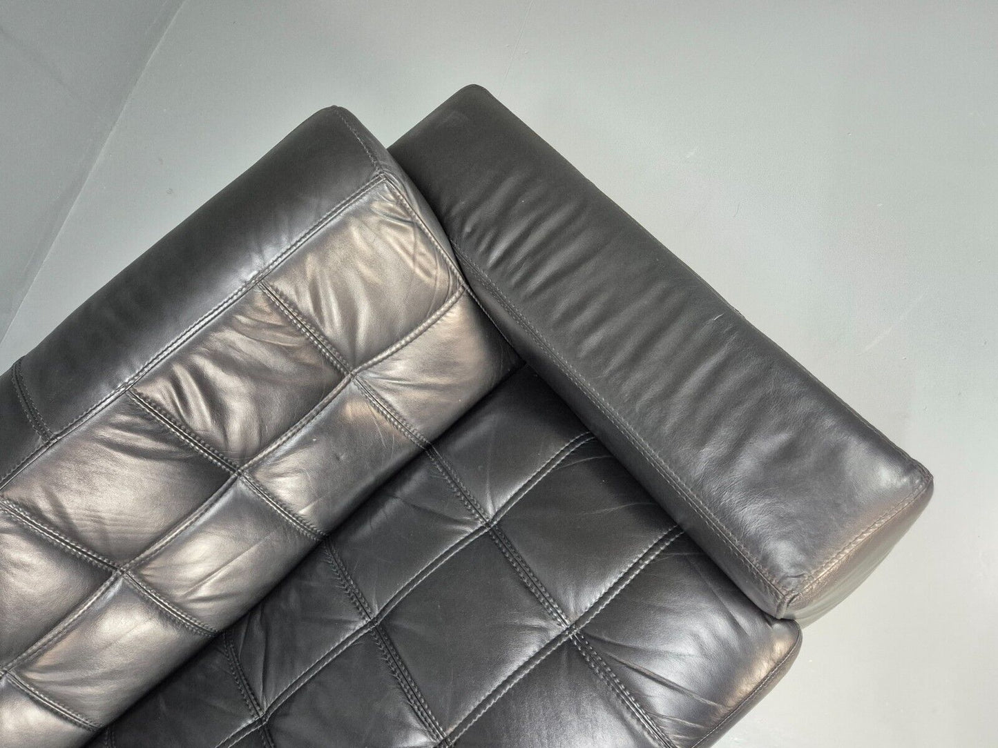 Vintage Danish 3 SEat Sofa Black Leather Chrome Feet 1980s Retro MCM EB8588 M3SS