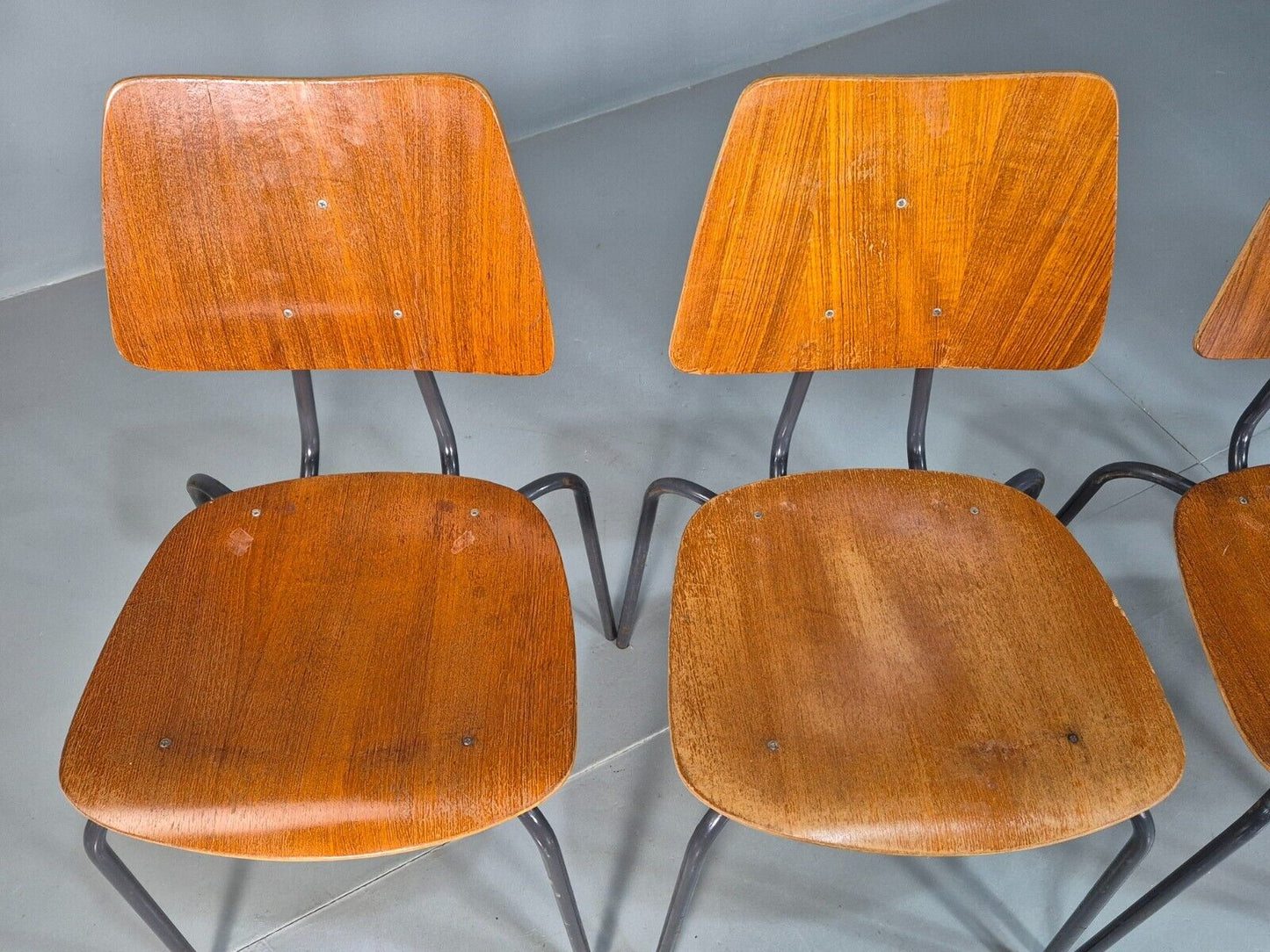 6 Vintage Danish Stacking Chairs Teak Plywood Steel Frame 1960 Retro EB8369 MSTA