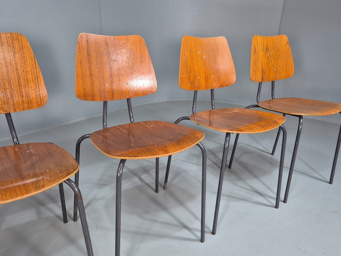 6 Vintage Danish Stacking Chairs Teak Plywood Steel Frame 1960 Retro EB8370 MSTA