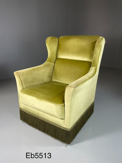 EB5513 Danish Antique Velour High Wing Back Armchair, Retro, Vintage VCLO