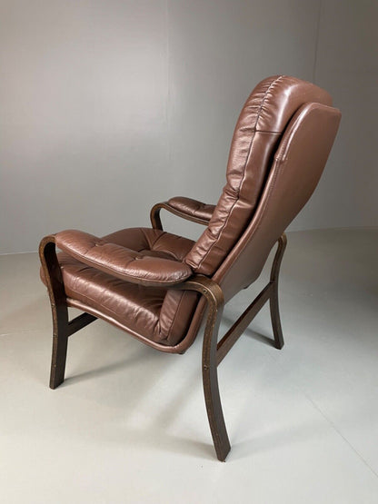 EB4983 Vintage Danish Leather and Vinyl Lounge Chair, Bentwood Frame, Retro MBEN