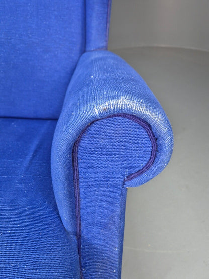 Vintage Danish Wingback Lounge Chair Blue Wool 1960s EB8468 VCLO