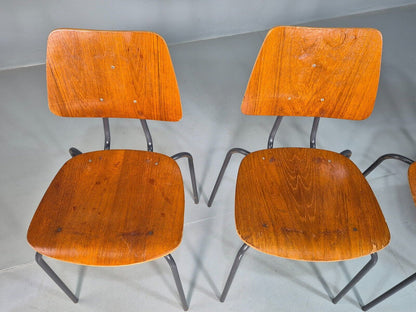 4 Vintage Danish Stacking Chairs Teak Plywood Steel Frame 1960 Retro EB8368 MSTA