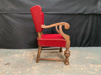 EB2043 Danish Oak & Fabric Winged Back Arm Chair Vintage Antique Lounge VCAR