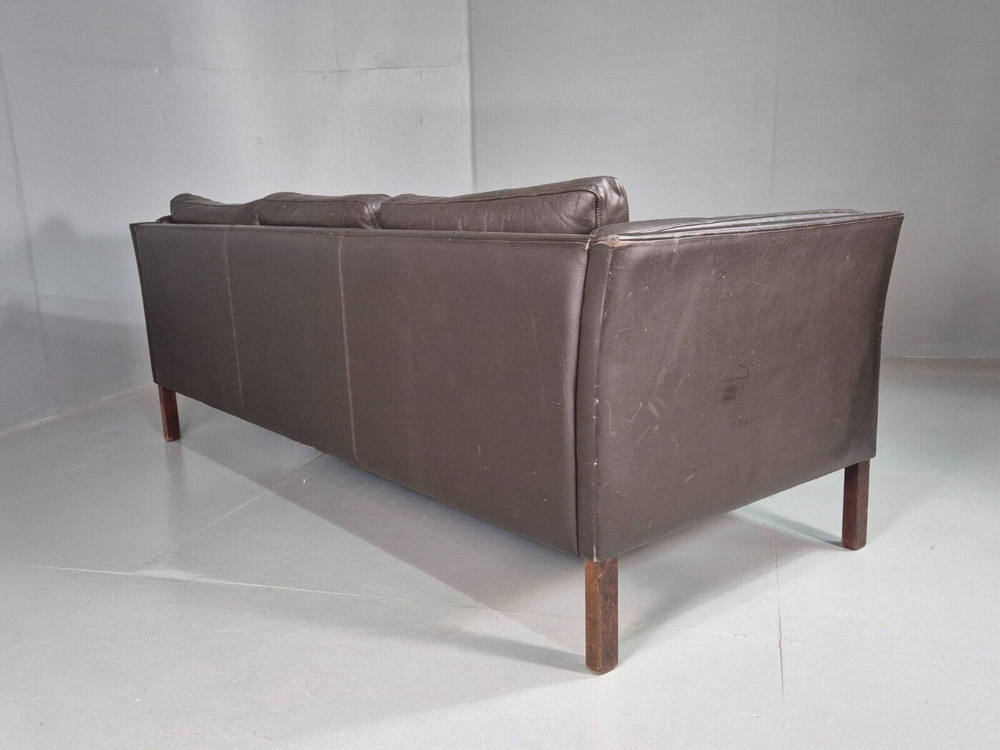 Vintage Danish 3 Seat Sofa Dark Brown Leather 1970s Retro MCM  EB7467 M3SS